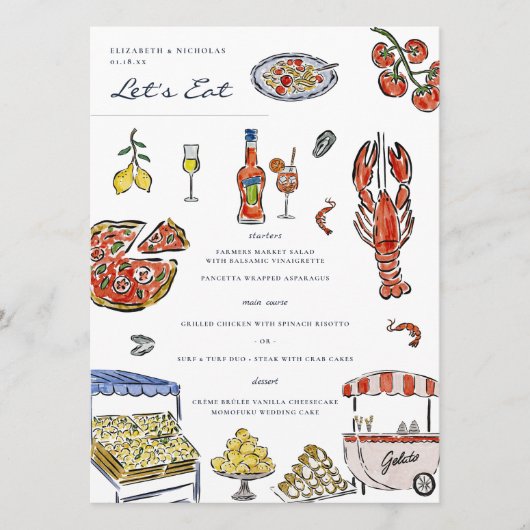 Menu Mariage d'aquarelle d'été italien (Devant)