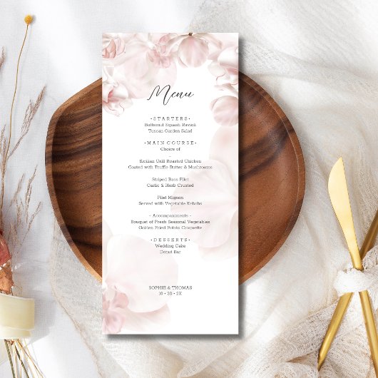 Menu Mariage d'aquarelle d'orchidée rose poussiéreux