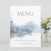 Menu Mariage d'aquarelle douce bleu et blanc (Debout devant)