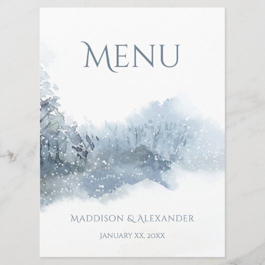 Menu Mariage d'aquarelle douce bleu et blanc (Devant)
