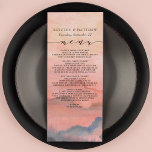 Menu Mariage d'aquarelle du coucher de soleil rustique<br><div class="desc">En matière de papeterie mariage,  les styles boisés lancent le thème pour une soirée magique ou un week-end mariage entier dans les montagnes.Donnez le ton à votre mariage rustique avec ce design d'inspiration montagnarde avec une scène de montagne aquarelle arrière - plan avec pins.</div>