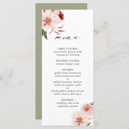 Menu Mariage d'aquarelle du jardin végétal (Devant / Derrière)