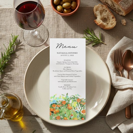 Menu Mariage d'aquarelle en fleurs d'agrumes orange