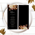 Menu Mariage d'aquarelle en terre de Chute Noire<br><div class="desc">Ce menu mariage élégant et rustique propose des feuilles d'eau couleur orange brûlée et en terre cuite peinte à la main, des dahlias crème et beige, et de beaux roses de couleur rouille, parfaits pour un mariage automne ou automne ! Trouvez les articles correspondants dans la collection Black Autumn Romance....</div>