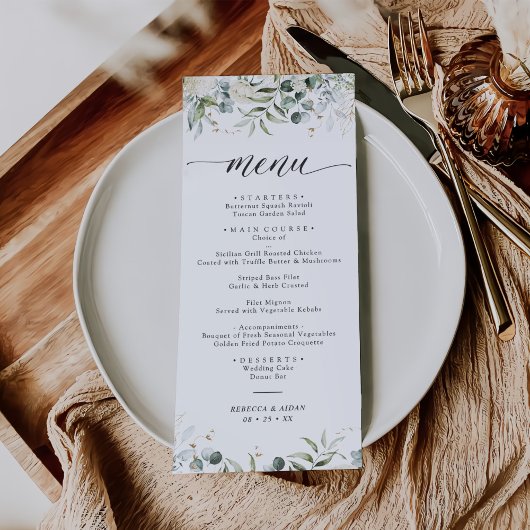 Menu Mariage d'aquarelle fleurie verte