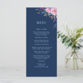 Menu Mariage d'aquarelle florale bleu marine (Debout devant)