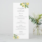 Menu Mariage d'aquarelle florale Citrus Lemon (Debout devant)
