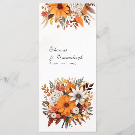 Menu Mariage d'aquarelle florale d'automne du coucher d (Dos)