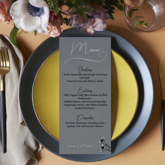 Menu Mariage d'aquarelle florale gris doux