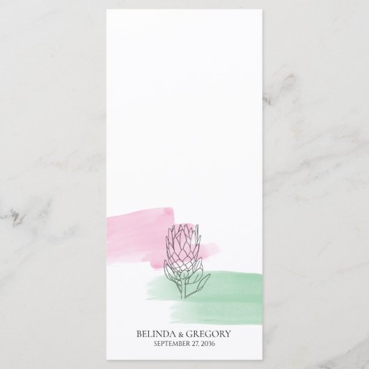 Menu Mariage d'aquarelle King Protea (Dos)