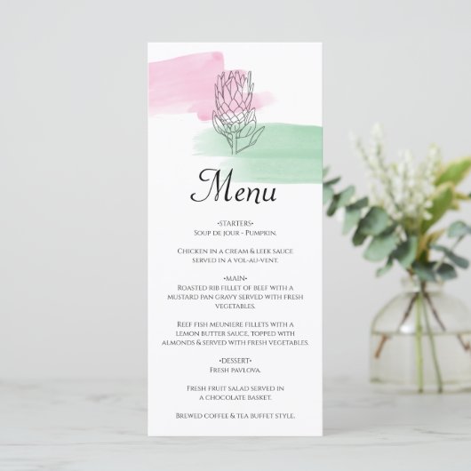 Menu Mariage d'aquarelle King Protea (Debout devant)