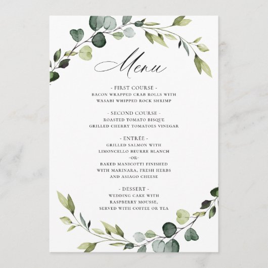 Menu Mariage d'aquarelle moderne Eucalyptus Wreath Boho (Devant)