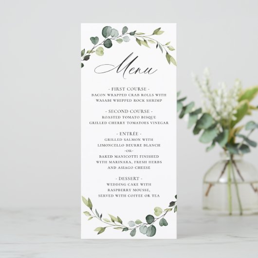 Menu Mariage d'aquarelle moderne Eucalyptus Wreath Boho (Debout devant)