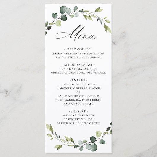 Menu Mariage d'aquarelle moderne Eucalyptus Wreath Boho (Devant)