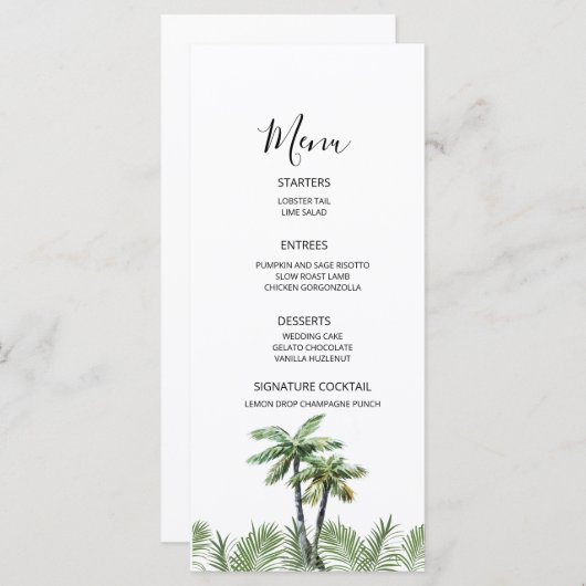 Menu Mariage d'aquarelle moderne Palm Tree (Devant / Derrière)