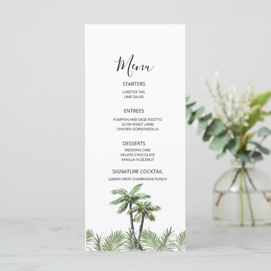 Menu Mariage d'aquarelle moderne Palm Tree (Debout devant)