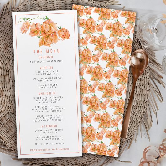 Menu Mariage d'aquarelle orange d'abricot de Bougainvil
