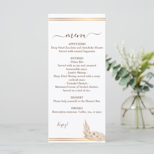 Menu Mariage d'aquarelle Pampa Grass (Debout devant)