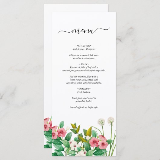 Menu Mariage d'aquarelle périphérique fleur sauvage (Devant / Derrière)