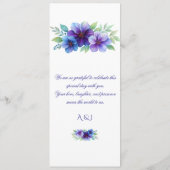 Menu Mariage d'aquarelle romantique bleu violet (Dos)