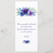 Menu Mariage d'aquarelle romantique bleu violet (Dos)