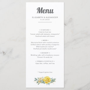 Menu Mariage d'aquarelle romantique et élégant roses ja