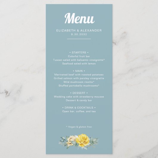 Menu Mariage d'aquarelle romantique et élégant roses ja (Devant)
