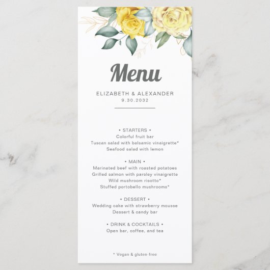 Menu Mariage d'aquarelle romantique et élégant roses ja (Devant)
