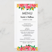 Menu Mariage d'aquarelle rose et jaune (Devant / Derrière)