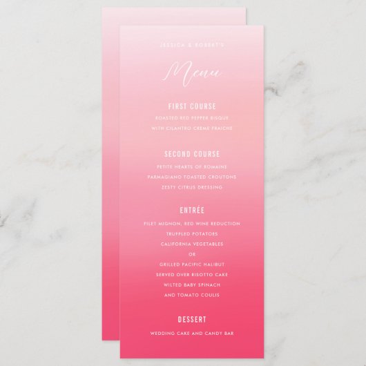 Menu Mariage d'aquarelle rose Ombre (Devant / Derrière)
