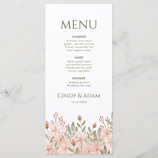 Menu Mariage d'aquarelle rose pâle (Devant)