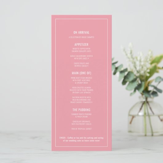Menu Mariage d'aquarelle rose pêche (Debout devant)