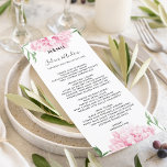 Menu Mariage d'aquarelle rose Peony<br><div class="desc">Aquarelle rose pivoine parfaitement mise sur le fond et le dessus de ce menu.</div>
