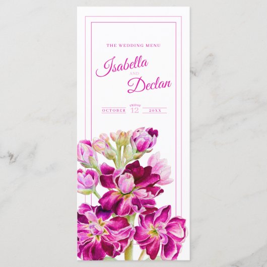 Menu Mariage d'aquarelle rose stock fleurs (Devant)