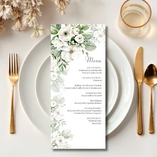 Menu Mariage d'aquarelle vert pâle rose à 