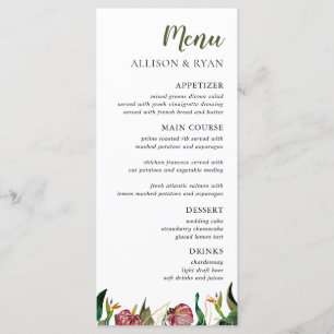 Menu Mariage d'aquarelle vert tropical