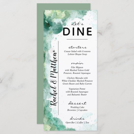 Menu Mariage d'aquarelle verte Abstraite moderne (Devant / Derrière)