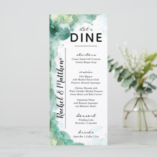 Menu Mariage d'aquarelle verte Abstraite moderne (Debout devant)