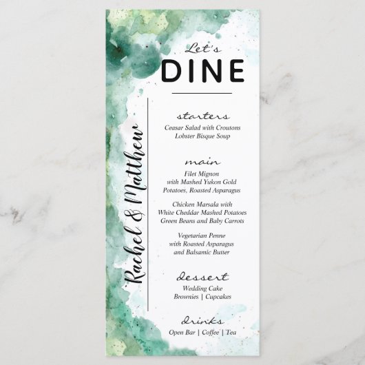 Menu Mariage d'aquarelle verte Abstraite moderne (Devant)