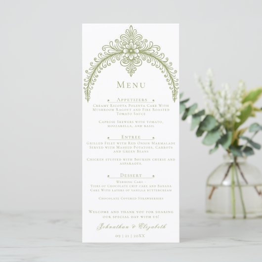 Menu Mariage d'arc de France vert olive (Debout devant)