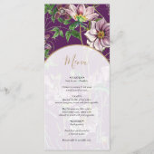 Menu Mariage d'arc doré fleuri violet (Devant)