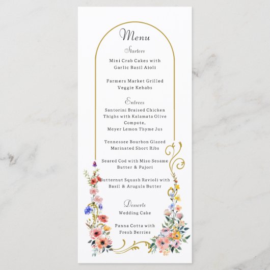 Menu Mariage d'arche d'été Fleur sauvage d'aquarelle (Devant)