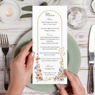 Menu Mariage d'arche d'été Fleur sauvage d'aquarelle
