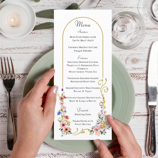 Menu Mariage d'arche d'été Fleur sauvage d'aquarelle