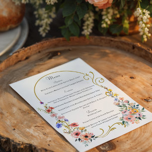 Menu Mariage d'arche d'été Fleur sauvage d'aquarelle
