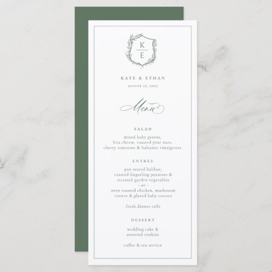 Menu Mariage d'arête botanique Monogramme (Devant / Derrière)