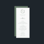 Menu Mariage d'arête botanique Monogramme<br><div class="desc">Monogramme de Cimier Botanique,  menu mariage. crête d'inspiration vintage ornée de branches botaniques. Caractéristiques,  élégante typographie verte sage.</div>