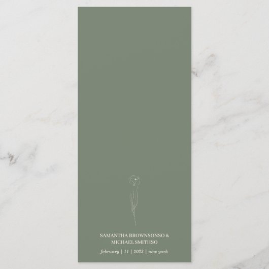 Menu Mariage d'art de fleurs vert Sage (Dos)