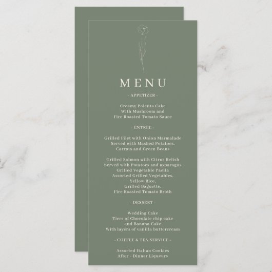 Menu Mariage d'art de fleurs vert Sage (Devant / Derrière)