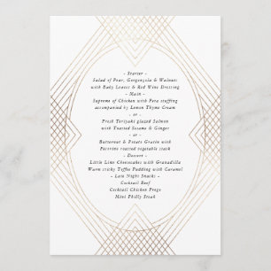 Menu Mariage d'Art Déco Géométrique Ovale Blanc Or